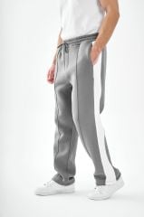 Breezy Koyu Gri Beyaz Şeritli Baggy Eşofman Altı