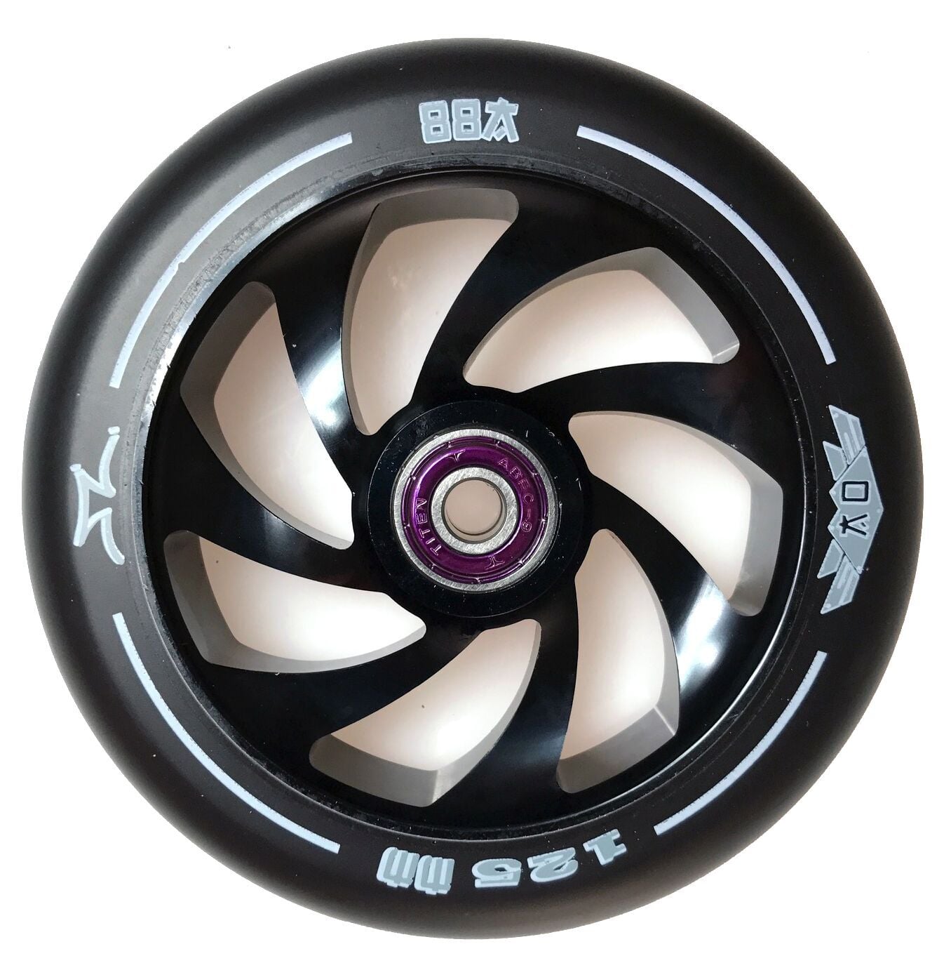 AO Spiral 125mm 88A Black Titen Abec 9 Rulmanlı Scooter Tekerleği