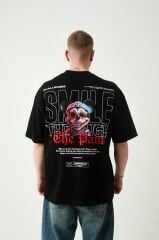 Rollie Smile Through The Pain Siyah Oversize T-Shirt