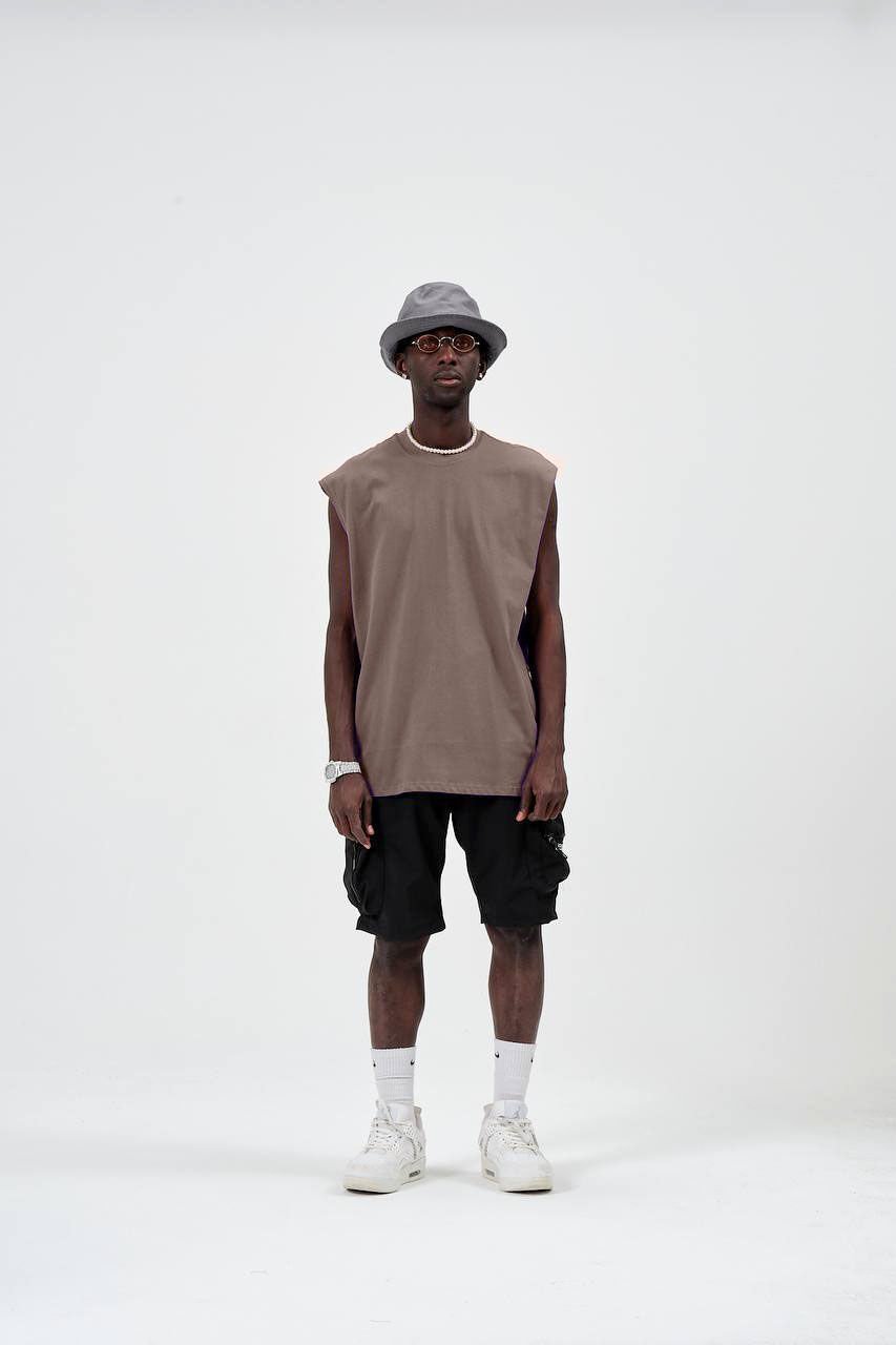 Rollie Basic Oversize Kolsuz Kahverengi T-Shirt