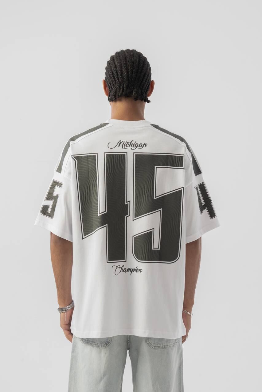 Jacey Jace Michigan Champion Oversize Beyaz T-Shirt