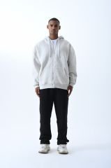 Jacey Jace Gri Fermuarlı Oversize Kapüşonlu Sweatshirt