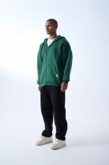 Jacey Jace Yeşil Fermuarlı Oversize Kapüşonlu Sweatshirt