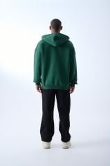 Jacey Jace Yeşil Fermuarlı Oversize Kapüşonlu Sweatshirt