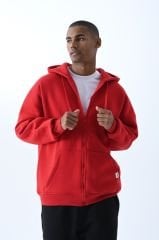 Jacey Jace Kırmızı Fermuarlı Oversize Kapüşonlu Sweatshirt