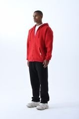 Jacey Jace Kırmızı Fermuarlı Oversize Kapüşonlu Sweatshirt