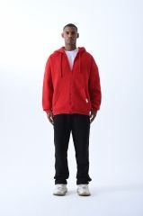 Jacey Jace Kırmızı Fermuarlı Oversize Kapüşonlu Sweatshirt