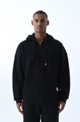 Jacey Jace Siyah Fermuarlı Oversize Kapüşonlu Sweatshirt