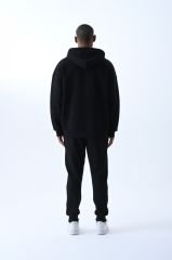 Jacey Jace Siyah Fermuarlı Oversize Kapüşonlu Sweatshirt