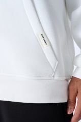 Jacey Jace Beyaz Fermuarlı Oversize Kapüşonlu Sweatshirt