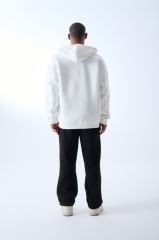 Jacey Jace Beyaz Fermuarlı Oversize Kapüşonlu Sweatshirt