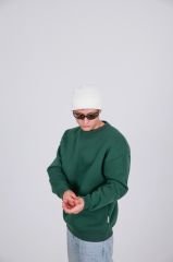 Jacey Jace Yeşil Basic Oversize Sweatshirt